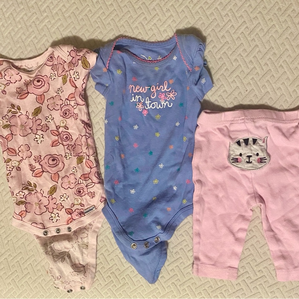 Floral and Blue Baby Onesie Set